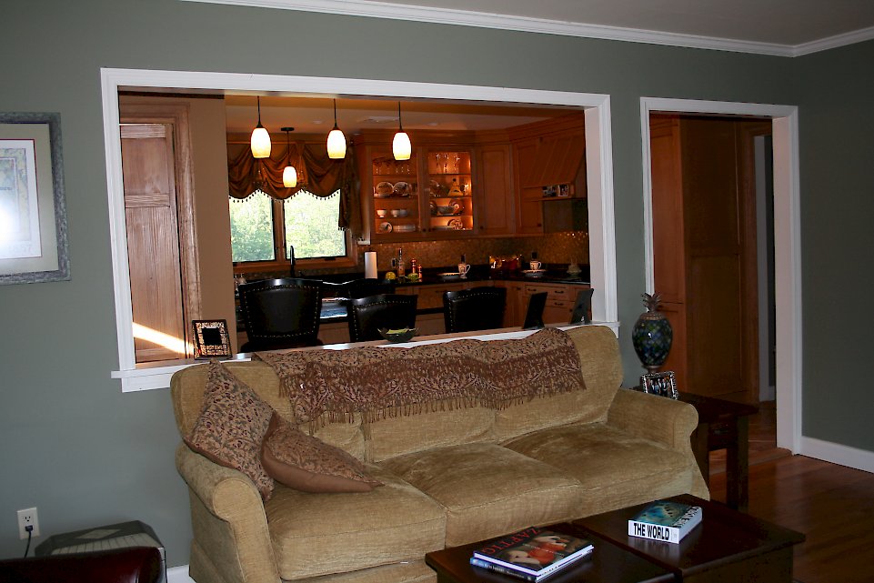 Living room view of the Sandstone Brookhaven kitchen.