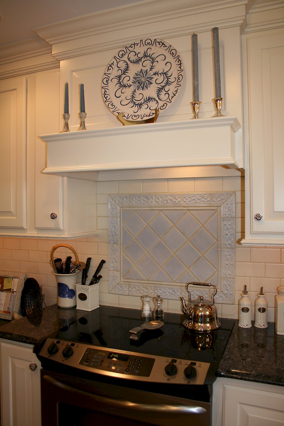 View of the custom wall hood cabinet.