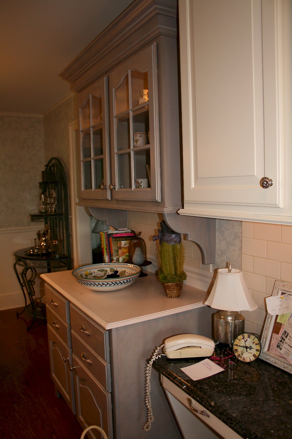 Maple wood top on the hutch.