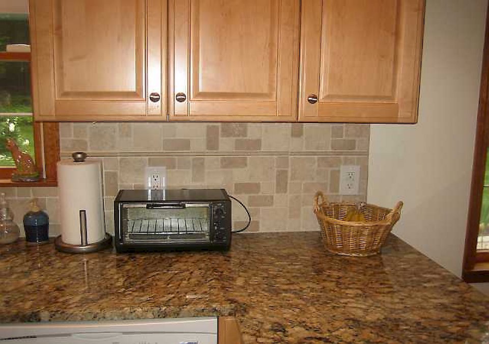 Custom ceramic tile backsplash.