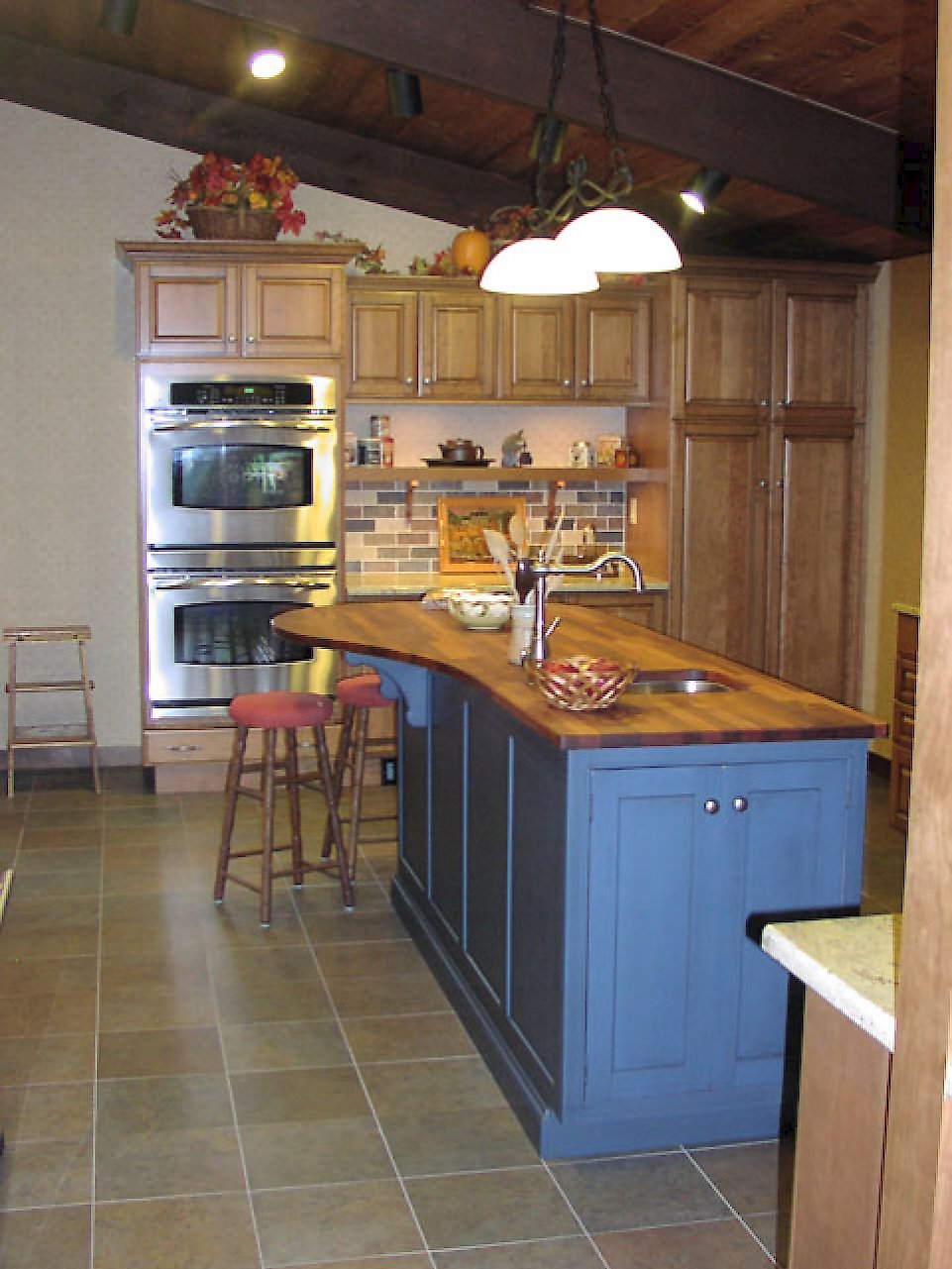Cottage Blue finish on the kitchen island.