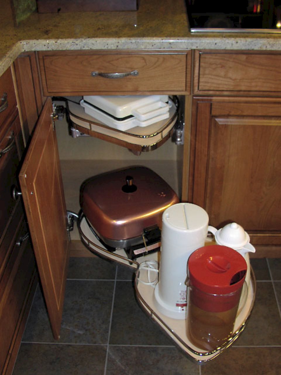 The mechanism in the blind corner cabinet.