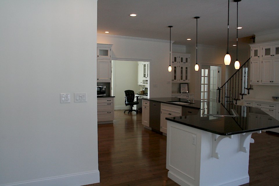 Large curved kitchen island.