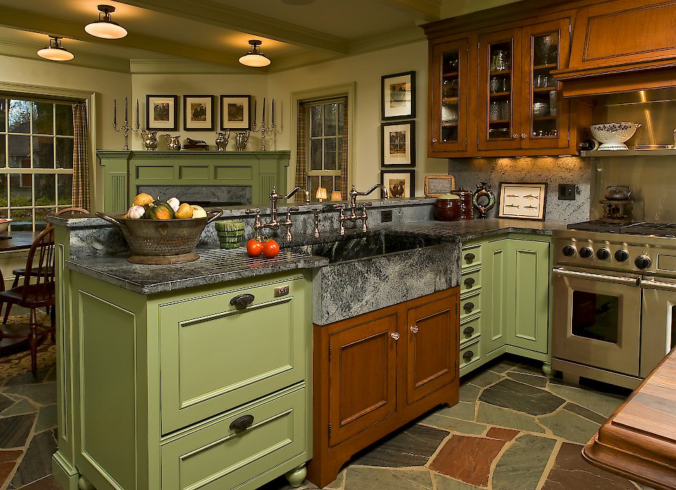 Miele DS603I dishwasher drawers, Perrin & Rowe Nickel faucets and a Brazilian Soapstone apron sink.