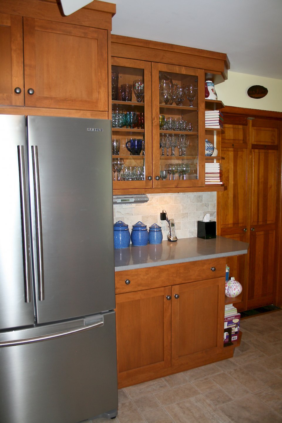 Platinum stainless Samsung refrigerator.