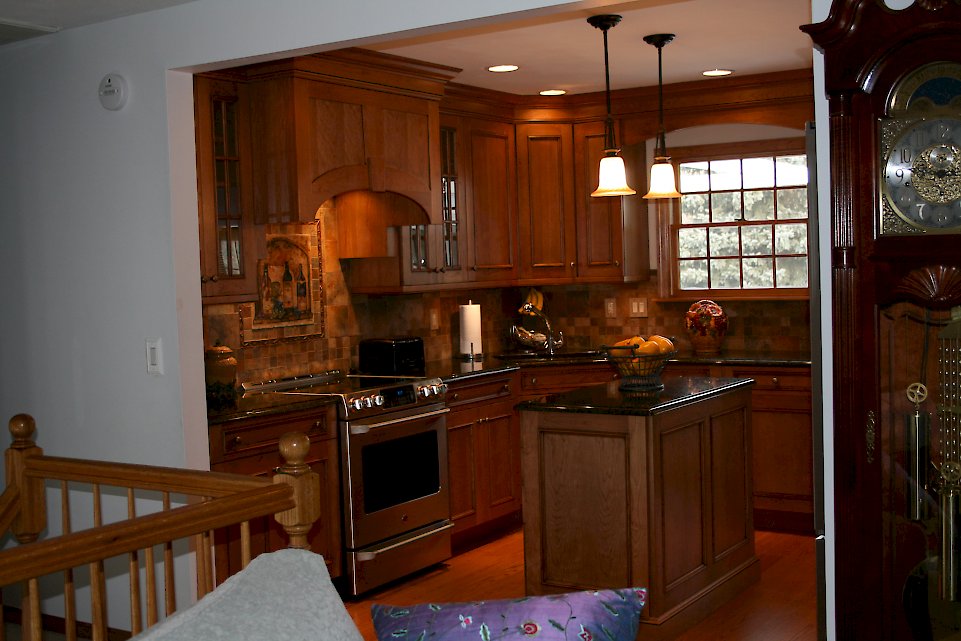 A rustic knotty cherry kitchen.
