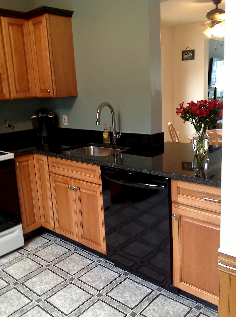 Polished Uba Tuba granite counter-tops with an eased edge.