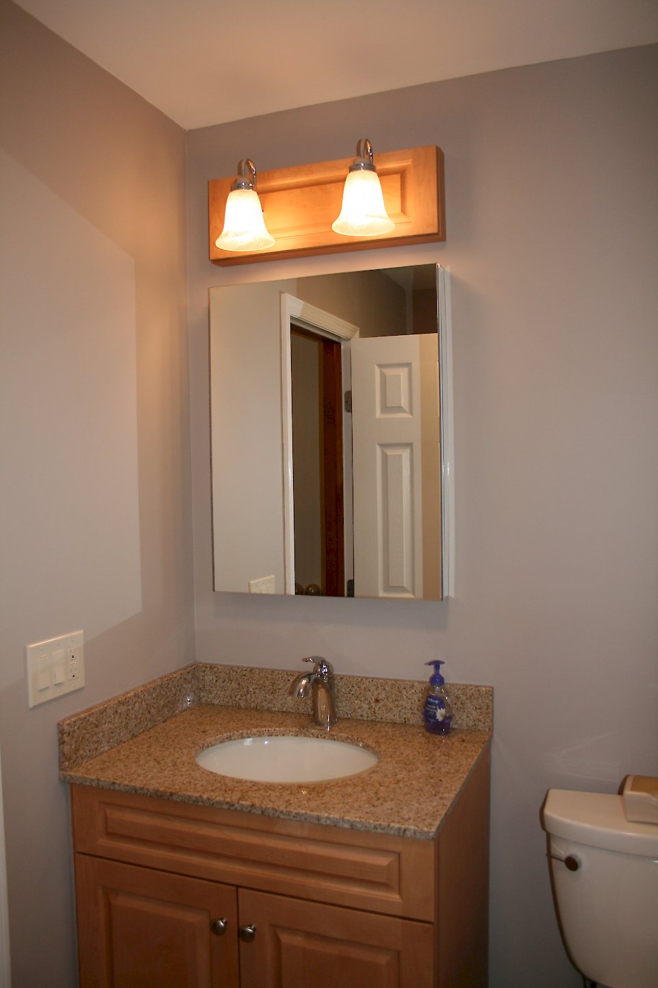 Maple vanity and Robern mirror/medicine cabinet.
